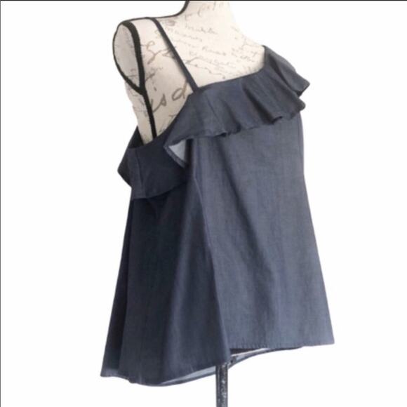NEW REVOLVE MCGUIRE Cassia Denim Ruffle Asymmetrical Tank Top Blouse Shirt L - Picture 5 of 8
